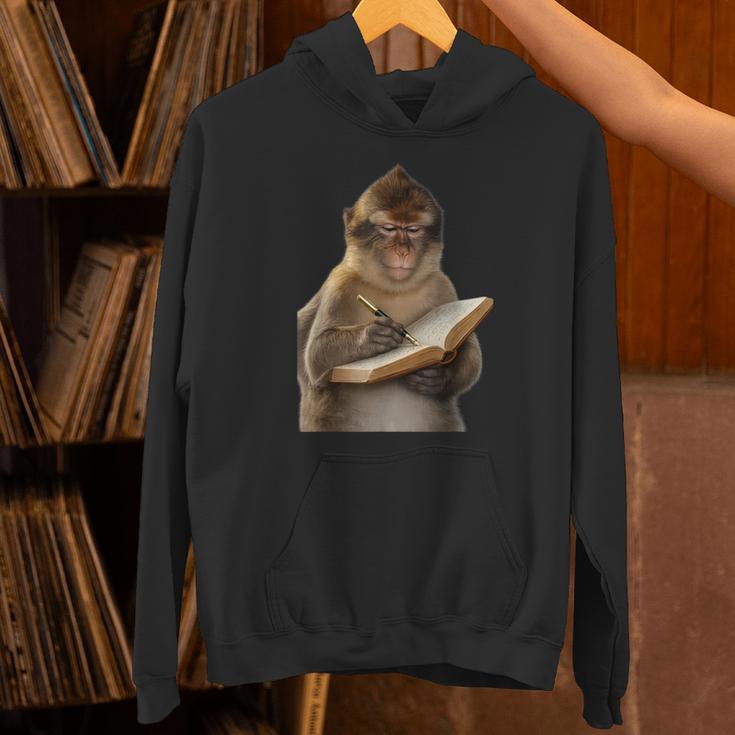Monkey Reading Book Writing Journal Book Lover Writer Unisex Hoodie