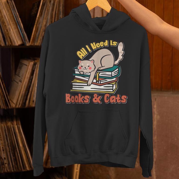 All I Need Is Books And Cats Book Lover Cat Lover Unisex Hoodie