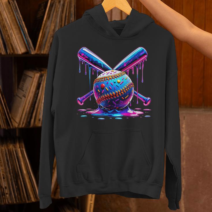 Neon Dripping Baseball And Bats Colorful Sports Art Unisex Hoodie Neon Dripping Baseball And Bats Colorful Sports Art Unisex Hoodie