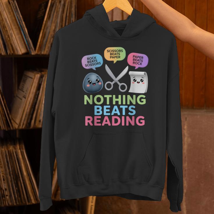 Nothing Beats Reading Rock Paper Scissors Game Book Lover Unisex Hoodie