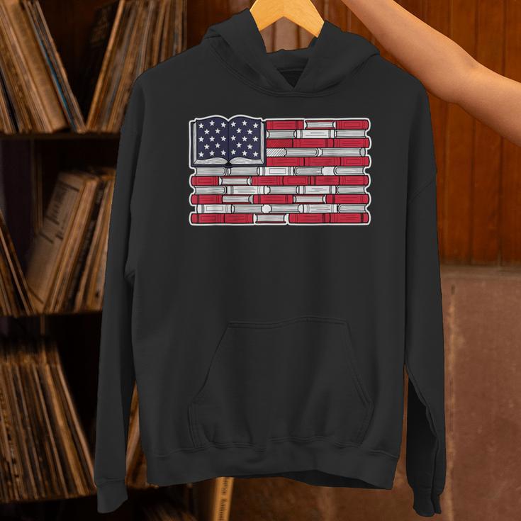 Patriotic Book Flag Reading American Flag Books Teacher Unisex Hoodie