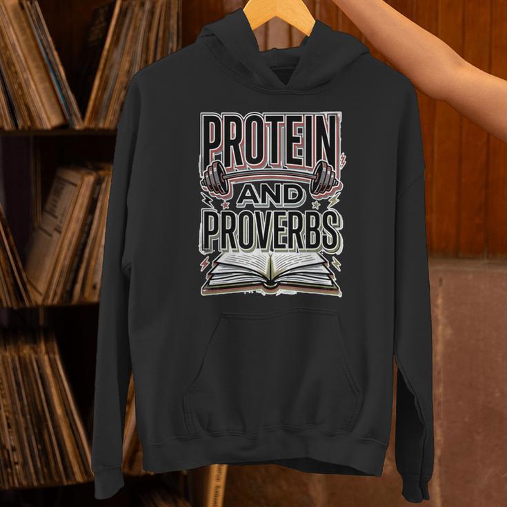 Protein And Proverbs Protein Workout Wisdom Book Lover Gym Unisex Hoodie