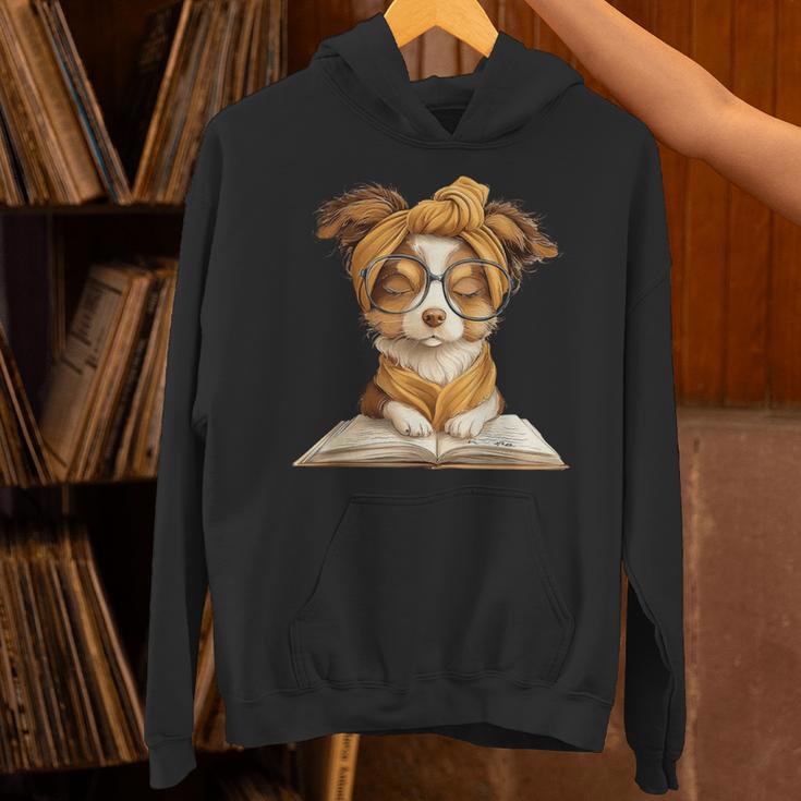 Puppy Open Book Reading Dog Lover Graphic Portrait Round Unisex Hoodie Puppy Open Book Reading Dog Lover Graphic Portrait Round Unisex Hoodie