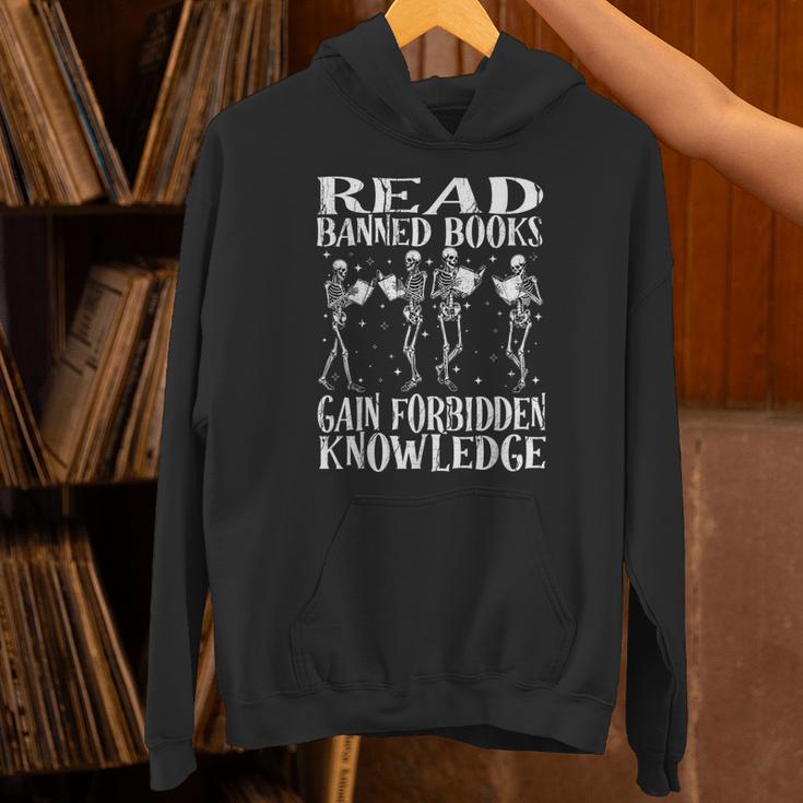 Read Banned Book Lover Skeleton Reading Librarian Halloween Unisex Hoodie