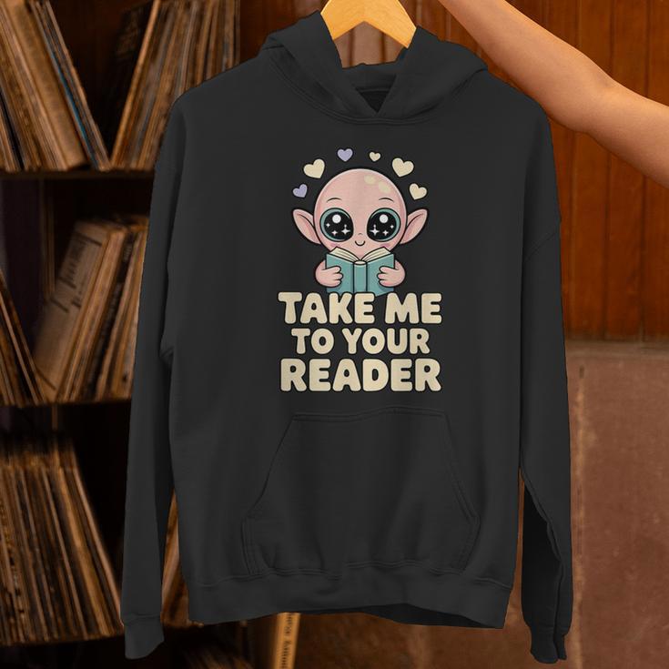 Take Me To Your Reader Cute Kawaii Alien Book Lover Pun Unisex Hoodie
