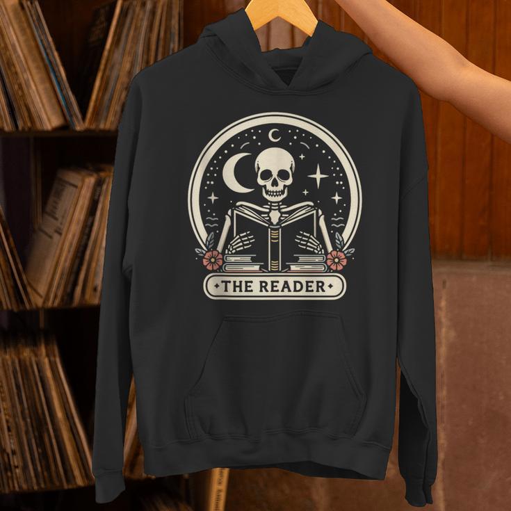 The Reader Tarot Skeleton Gothic Bookish Book Reading Lover Unisex Hoodie