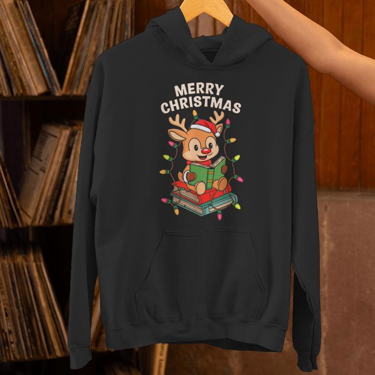Reindeer Merry Christmas Books Matching Men Women Kids Unisex Hoodie