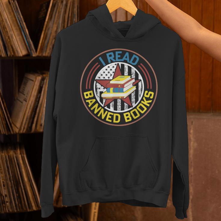 Retro American Flag I Read Banned Books Women Men Unisex Hoodie