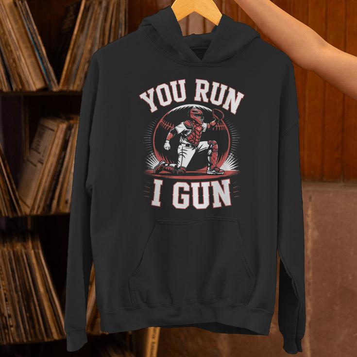 You Run I Gun Baseball Catcher Softball Player Unisex Hoodie You Run I Gun Baseball Catcher Softball Player Unisex Hoodie