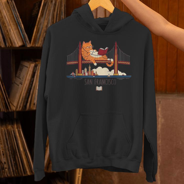 San Francisco Big Cat Reading Book Golden Gate Bridge Unisex Hoodie