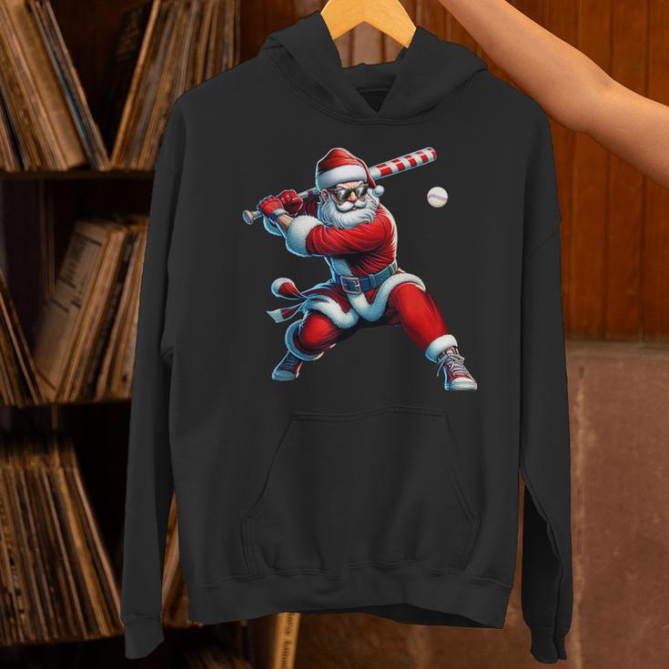 Santa Playing Baseball Men Boys Christmas Baseball Player Unisex Hoodie