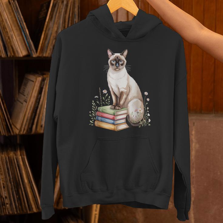 Siamese Cat Meezer Bookworm Flowers Book Reading Books Unisex Hoodie
