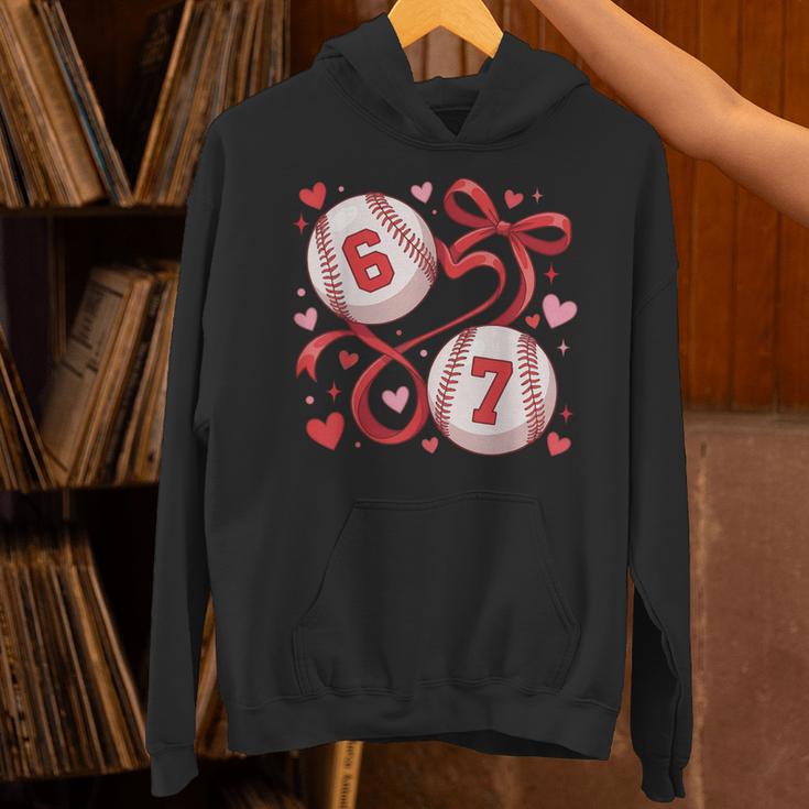 Six Seven Baseball Lover Sports Red Heart Bow Valentine Girl Unisex Hoodie