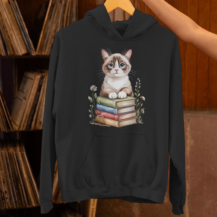 Snowshoe Cat Bookworm Flowers Book Reading Books Unisex Hoodie