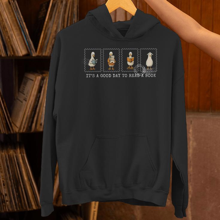Stamp It's A Good Day To Read A Book Silly Goose Reading Unisex Hoodie Stamp It's A Good Day To Read A Book Silly Goose Reading Unisex Hoodie