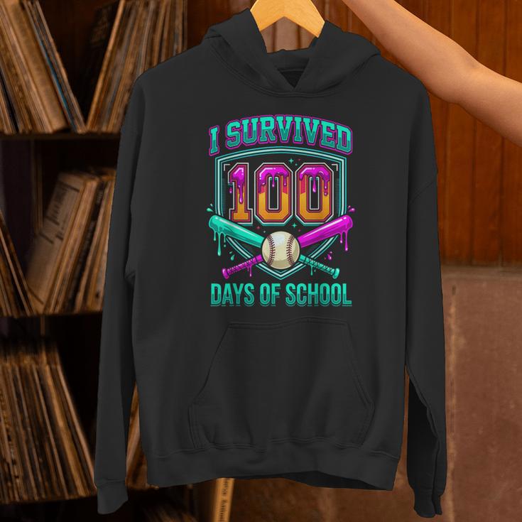 I Survived 100 Days Of School Baseball Drip Unisex Hoodie