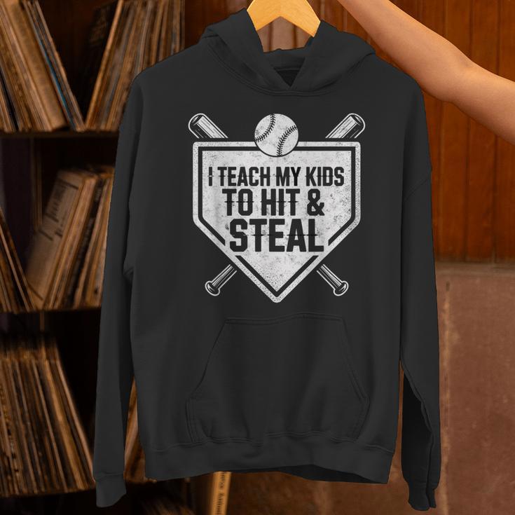 I Teach My Kids To Hit & Steal Baseball Player Coach Dad Tee Unisex Hoodie I Teach My Kids To Hit & Steal Baseball Player Coach Dad Tee Unisex Hoodie