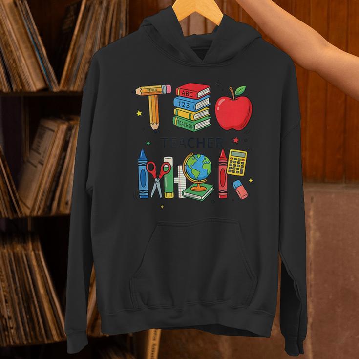Teacher School Supplies Apple Books Pencil Globe Crayon Unisex Hoodie