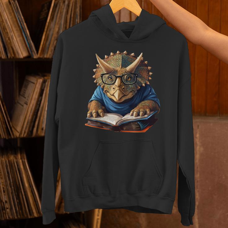 Triceratops Dinosaur Reading Book Nerd Unisex Hoodie