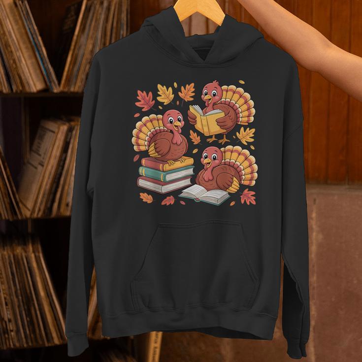 Turkey Reading Books Fall Thanksgiving Teacher Librarian Unisex Hoodie