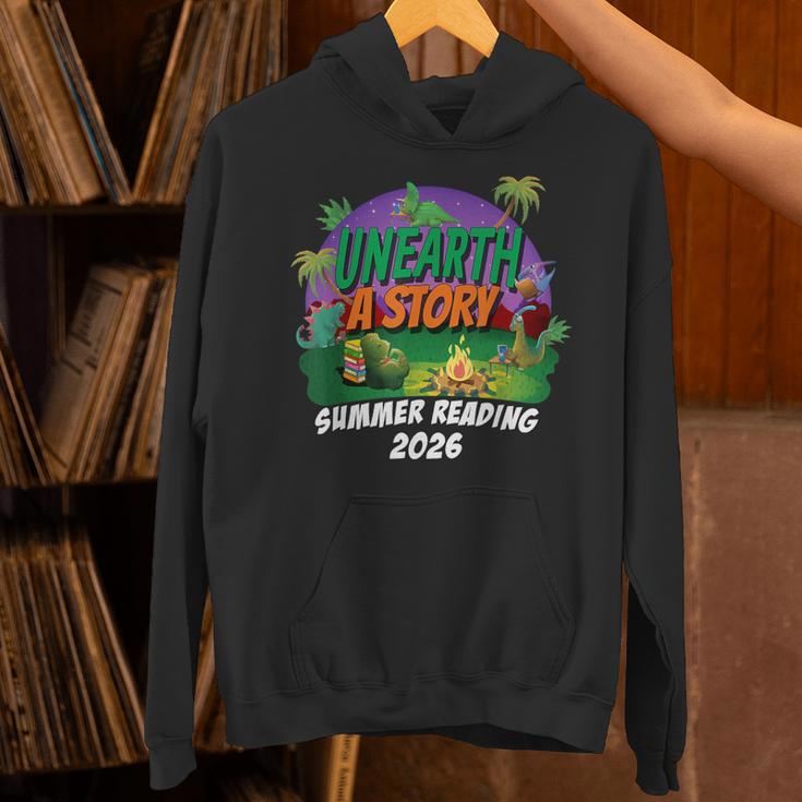 Unearth a Story Summer Reading 2026 Dinosaur T-Rex Book Unisex Hoodie