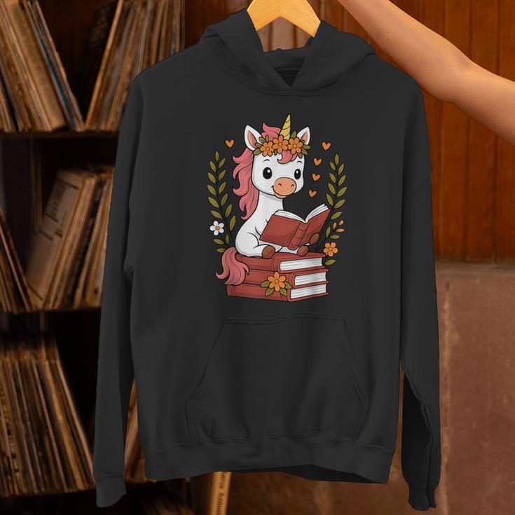 Unicorn Reading Book Graphic Unicorn With Book Floral Unisex Hoodie Unicorn Reading Book Graphic Unicorn With Book Floral Unisex Hoodie