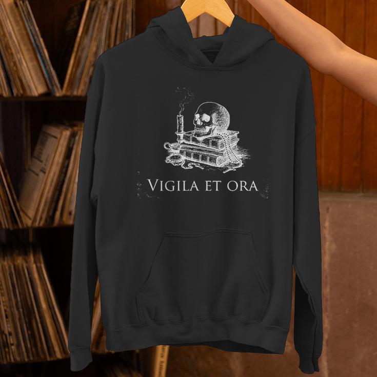 Vigila Et Ora Skull On Books Latin Unisex Hoodie Vigila Et Ora Skull On Books Latin Unisex Hoodie