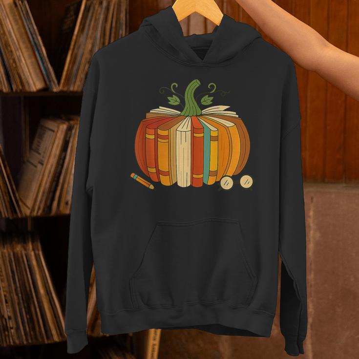 Vintage Book Pumpkin Autumn Fall Librarians Bookworm Teacher Unisex Hoodie