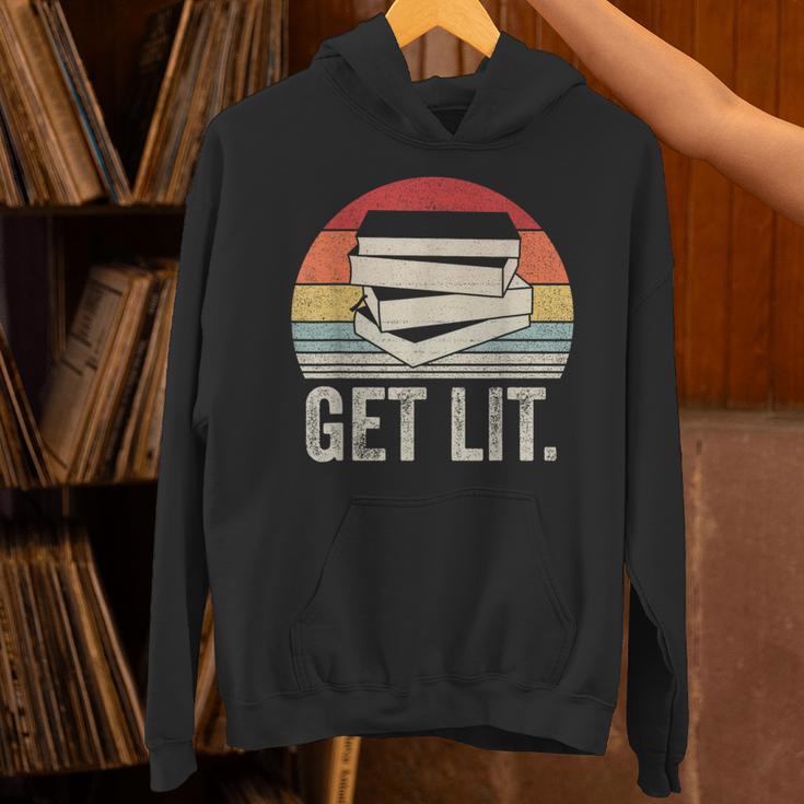 Vintage Retro Get Lit With Books Book Reading Lover Unisex Hoodie