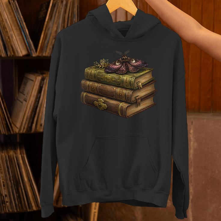 Women's Dark Academia Vintage Book Stack Gothic Moth Unisex Hoodie