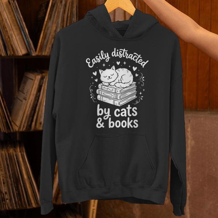 Women's Easily Distracted By Cats And Books Unisex Hoodie