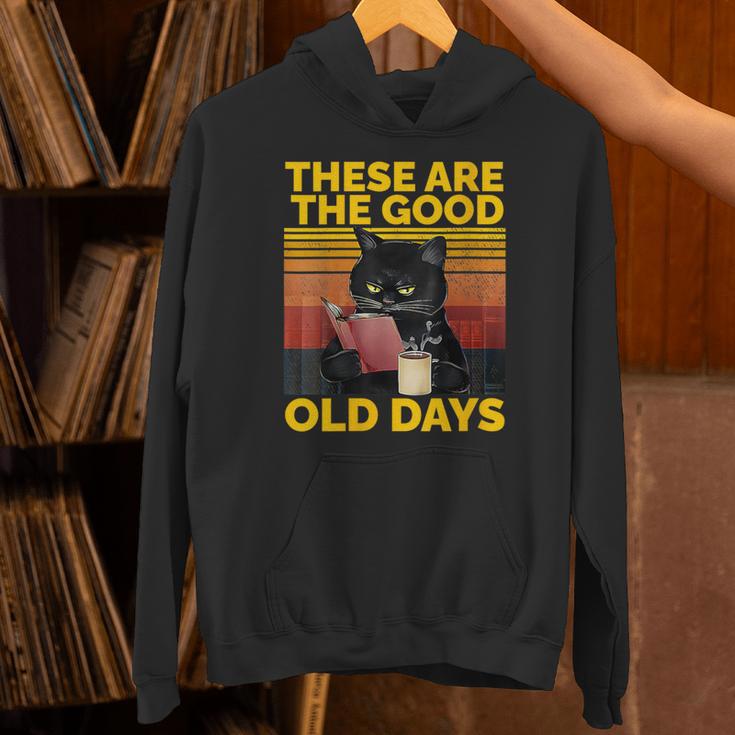 Women's These Are The Good Old Days Cat Reading A Book Unisex Hoodie Women's These Are The Good Old Days Cat Reading A Book Unisex Hoodie