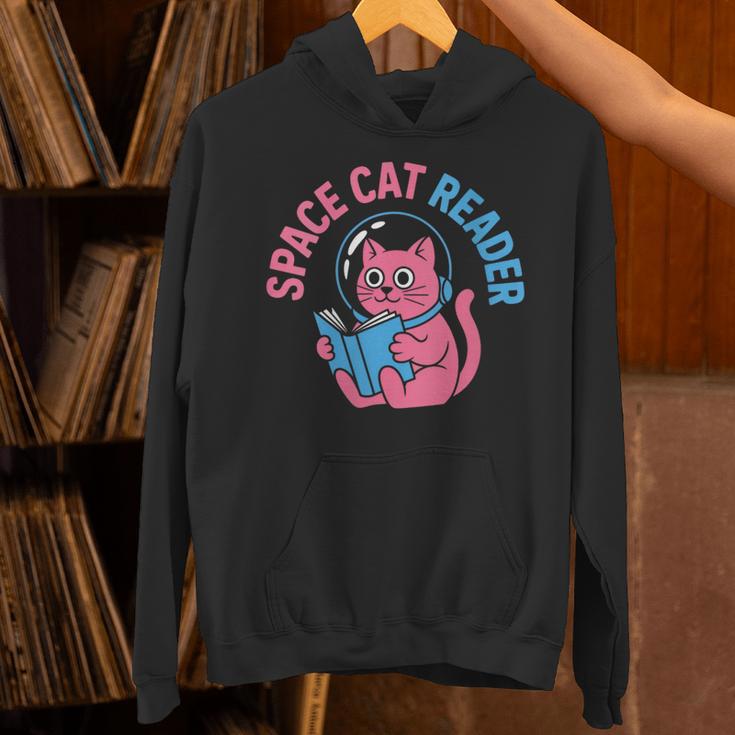 Women's Space CAT Reader Pink Helmet Blue Book Nerd Galaxy Kitty Unisex Hoodie