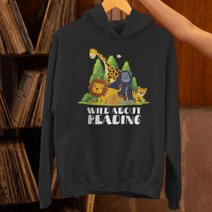 Zoo Animals Wild About Reading Books Reader Lover Librarian Unisex Hoodie