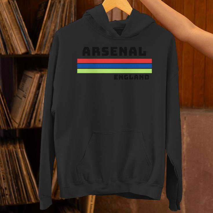 アーセナルレトロデザイン、レッド、ブルー、イエローのストライプ。 長袖tシャツ パーカー