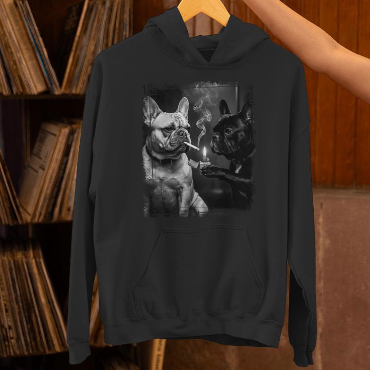 フレンチブルドッグ 喫煙犬 ライター モノクロアート 長袖tシャツ パーカー