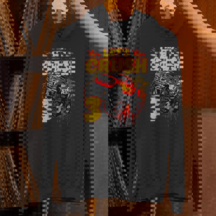 男の子、3歳、英語で、モンスタートラック、誕生日 パーカー