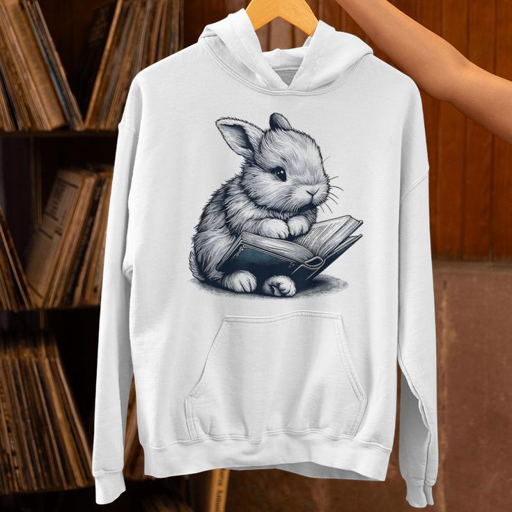 Adorable Reading Bunny Drawing For Book Lovers Philossophers Unisex Hoodie Adorable Reading Bunny Drawing For Book Lovers Philossophers Unisex Hoodie