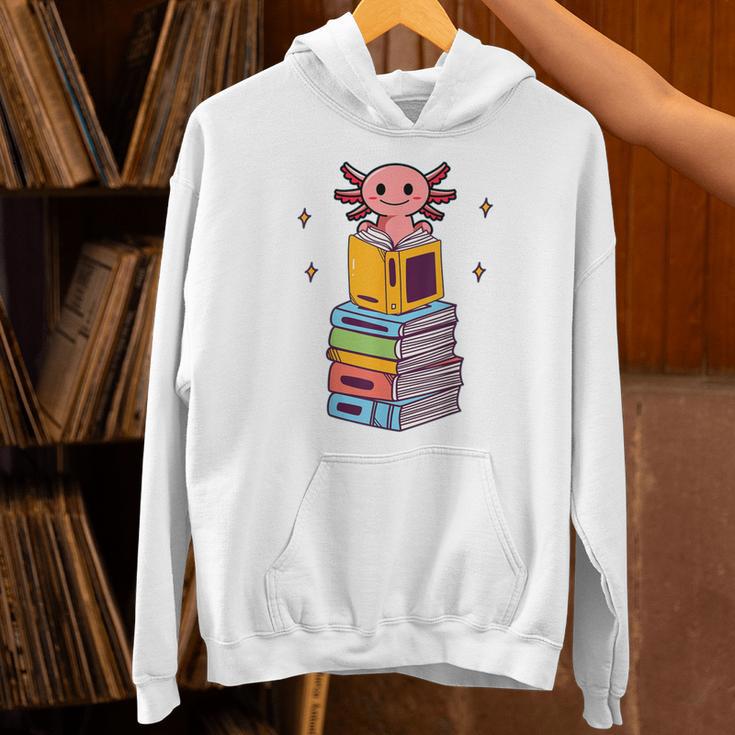 Axolotl Bookworm Girls Cute Book Reading Axolotl Pink Unisex Hoodie