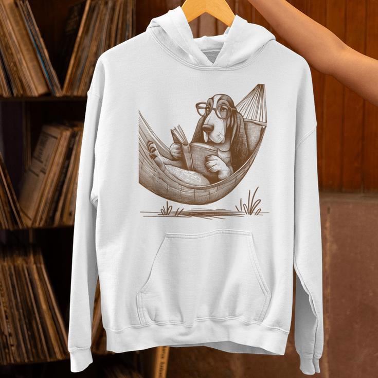 Basset Hound Dog Mom Basset Hound Dog Reading Book Unisex Hoodie