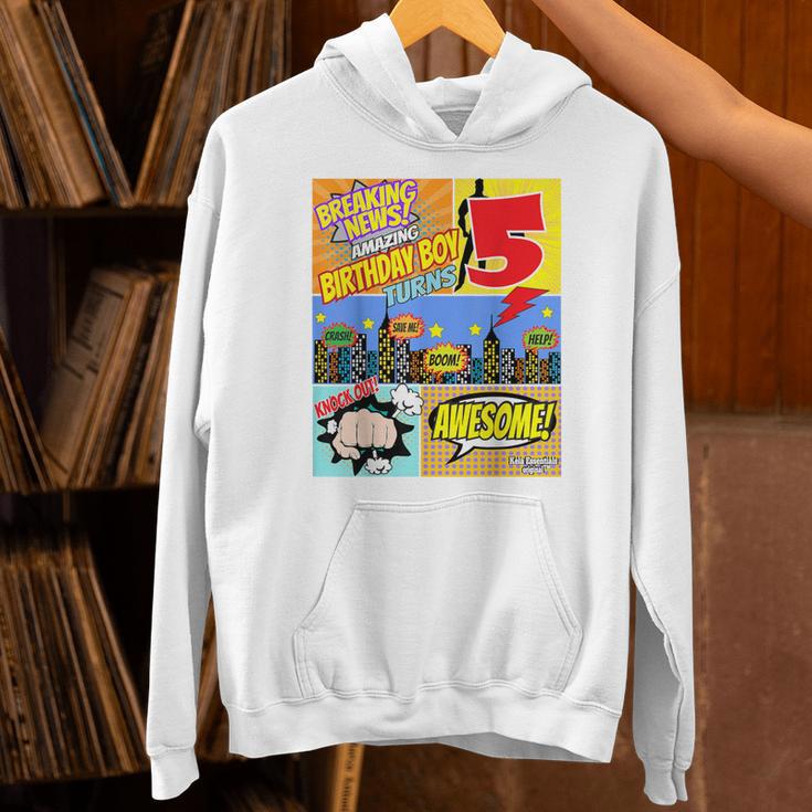 Birthday Boys Shirt Age 5 Superhero Comic Book Theme Party Unisex Hoodie Birthday Boys Shirt Age 5 Superhero Comic Book Theme Party Unisex Hoodie