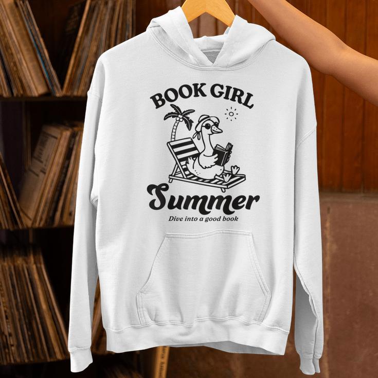 Book Girl Summer Reading Duck Retro Beach Vacation Bookworm Unisex Hoodie