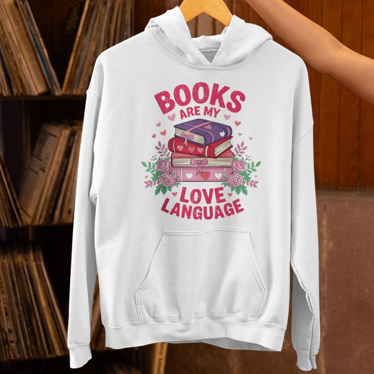 Books Are My Love Language Retro Bookish Pink Valentine Unisex Hoodie Books Are My Love Language Retro Bookish Pink Valentine Unisex Hoodie