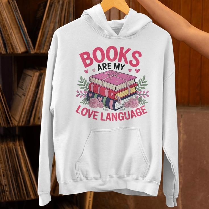 Books Are My Love Language Retro Bookworm Flowers Valentine Unisex Hoodie