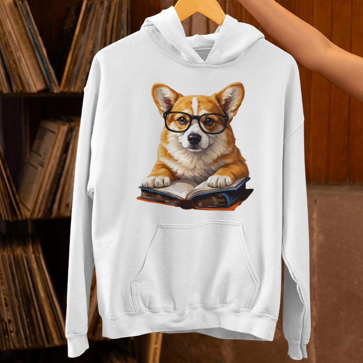 Cute Dog Corgi Reading Book Unisex Hoodie