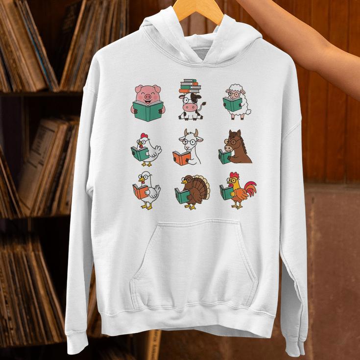 Cute Farm Animals Reading Books Teacher Library Reader Unisex Hoodie Cute Farm Animals Reading Books Teacher Library Reader Unisex Hoodie
