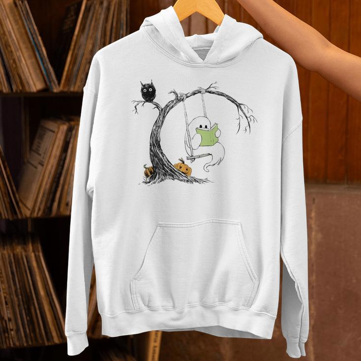 Cute Ghost Costume Reading Book Halloween Unisex Hoodie Cute Ghost Costume Reading Book Halloween Unisex Hoodie