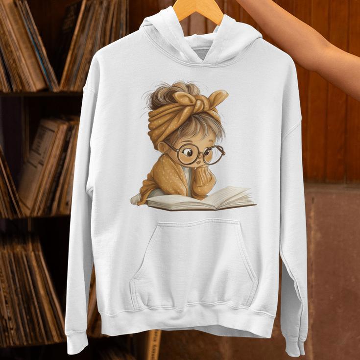 Cute Girl Open Book Reading Book Lover Graphic Round Glasses Unisex Hoodie