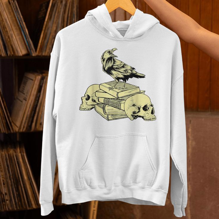 Dark Academia Aesthetic Raven Crow On Old Books Skull Goth Unisex Hoodie