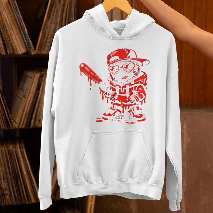 Drippy Baseball Mascot Valentine Heart Glasses Cartoon Unisex Hoodie